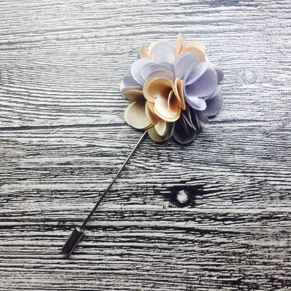 Two Tone Silk Flower Lapel Pin For Men