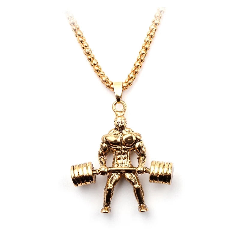 Body Builder With Barbell Pendant (Antique Gold)