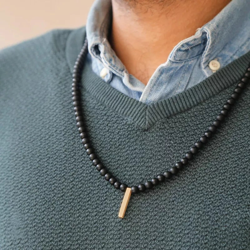 stainless steel golden bar pendant necklace for men