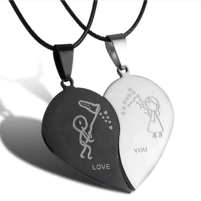 Couple Heart Pendant (Black& Silver)