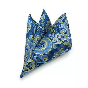 Buy Sea Green and yellow gold Paisley Pocket Square Online In Pakistan