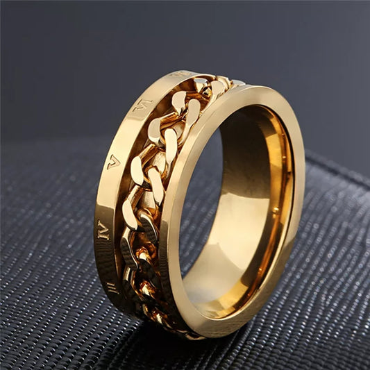18K Gold Rotating Spinner Ring For Men