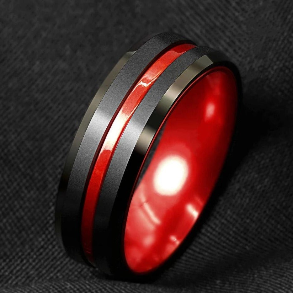 Red and clearance black titanium ring