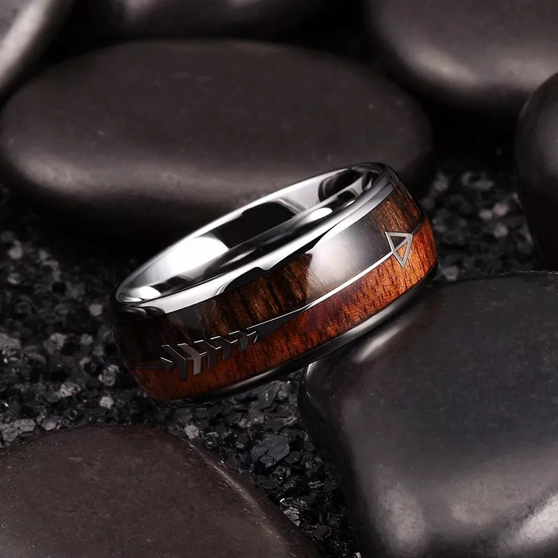 Wood Arrow Grain Titanium Ring (Silver)