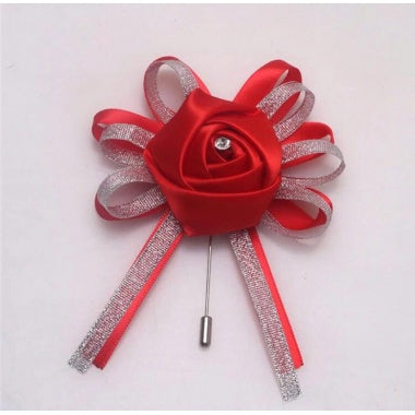 Red Flower Wedding Corsage Lapel Pin For Men