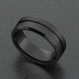 8mm Black Brushed Edge Ring For Men