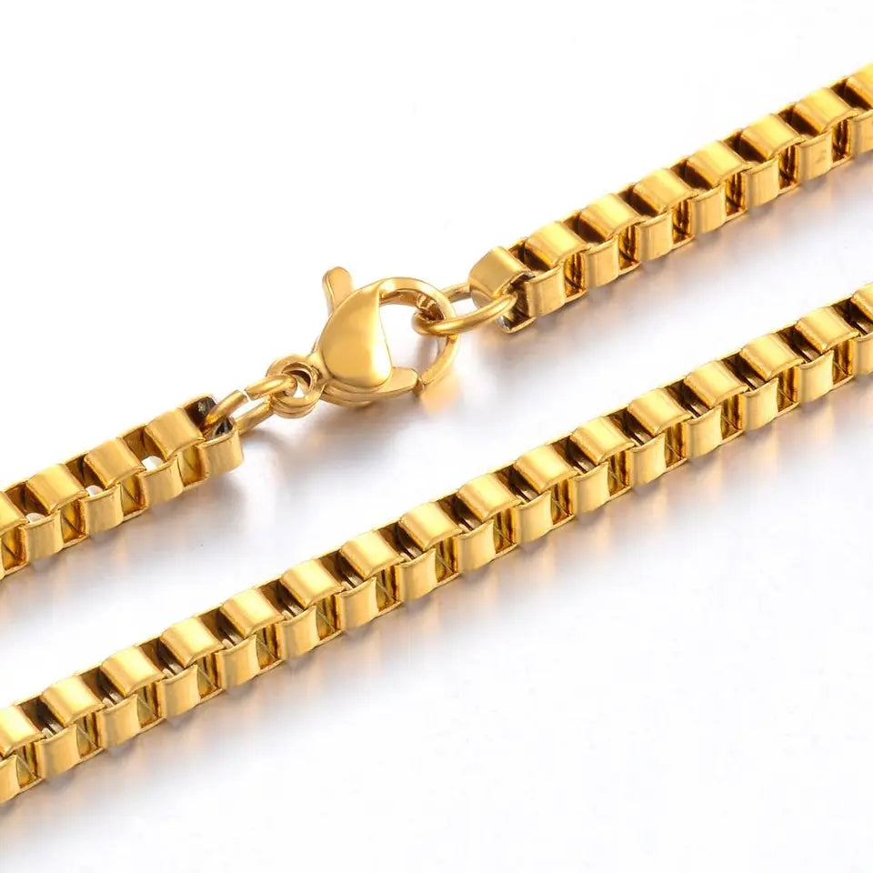 3mm Golden Box Chain Necklace For Men Women