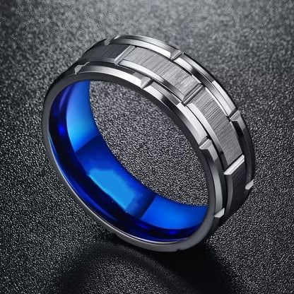 Silver Titanium Blue Inlay Ring