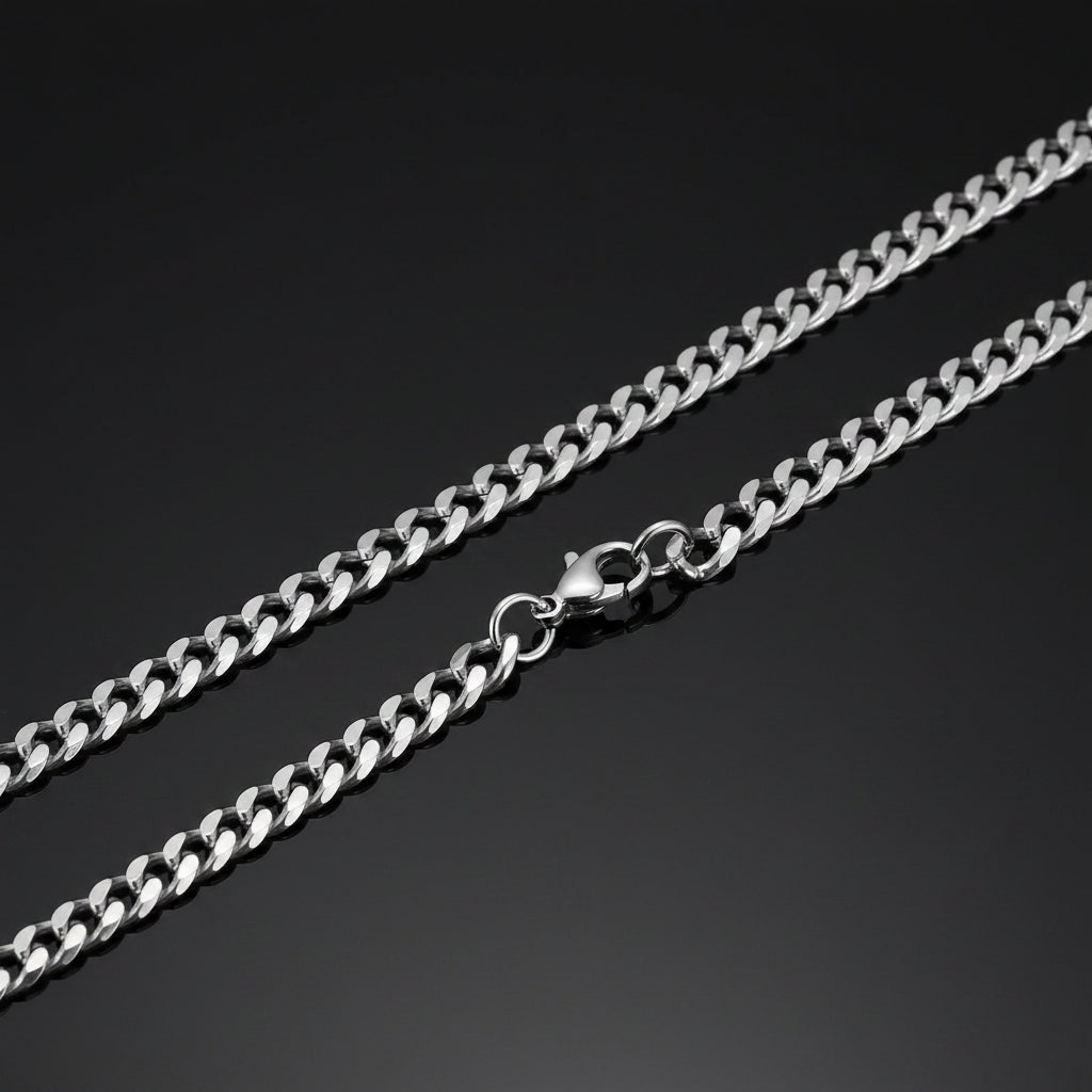 5mm silver Stainless Steel curb link neck chain for men in Pakistan