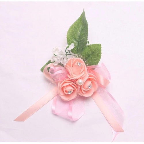 Pink Flower Leaf Wedding Corsage For Men