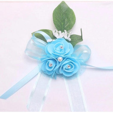 Sky Blue Flower Leaf Wedding Corsage For Men