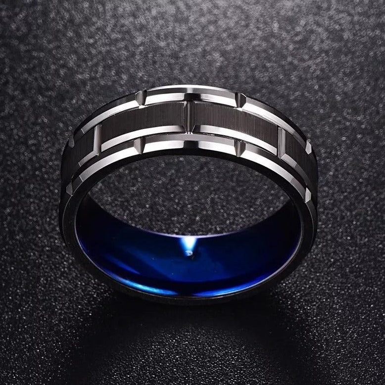 Silver Titanium Blue Inlay Ring