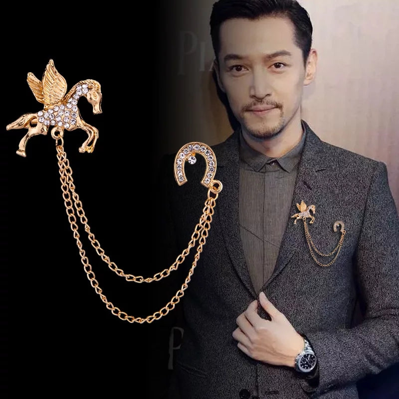 Flying horse chain brooch lapel pin online in pakistan 