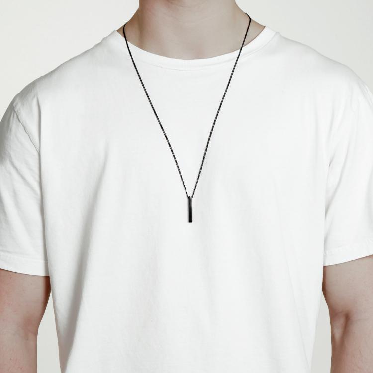 Black Vertical Bar Pendant Necklace for Men Women
