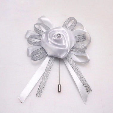 White Flower Wedding Corsage Lapel Pin For Men