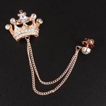 Golden Crown Chain Brooch Lapel Pin Pakistan