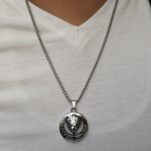 Silver Lion King Pendant Necklace For Men