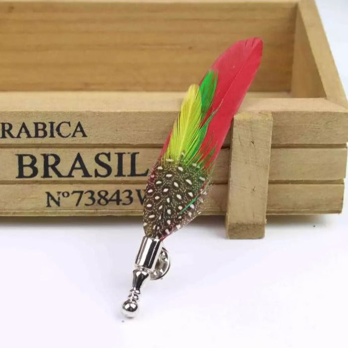 Red Real Feather Brooch For Men