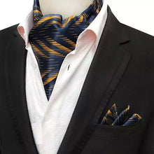 Load image into Gallery viewer, golden blue lines pattern ascot tie for men