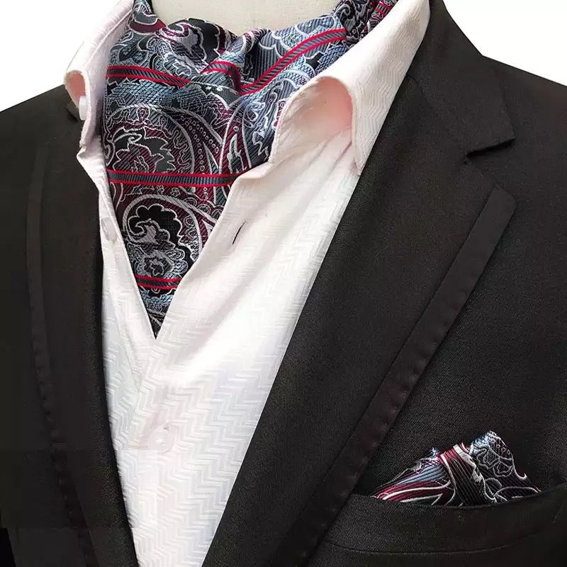 grey and red ascot cravat tie for men