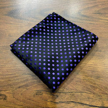 Load image into Gallery viewer, Black and Purple Polka Dots silk hankie Pocket Square For Men online in Pakistan