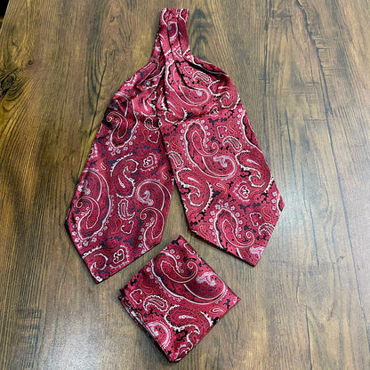 red paisley floral ascot cravat tie for men