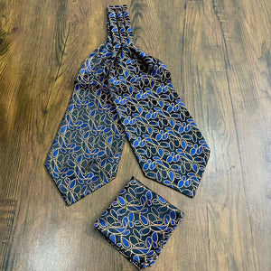 blue golden pattern ascot cravat tie for men