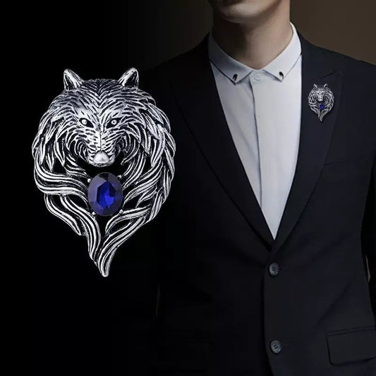 Silver 3D Wolf Brooch Lapel Pin For Men Suit 