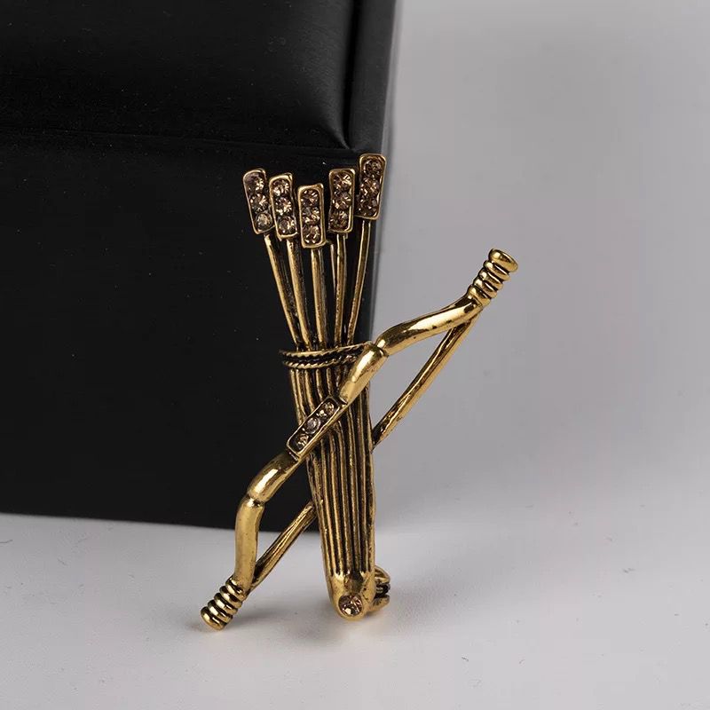 Antique Gold Arrow Bow Brooch Lapel Pin For Men Suit