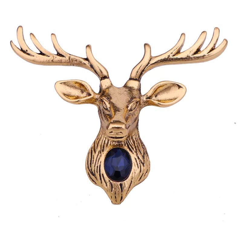 3D Golden deer head brooch lapel pin for men suit online in Pakistan