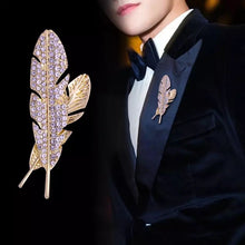 Load image into Gallery viewer, Golden Rhinestone Double Leaf Brooch Lapel Pin For Men