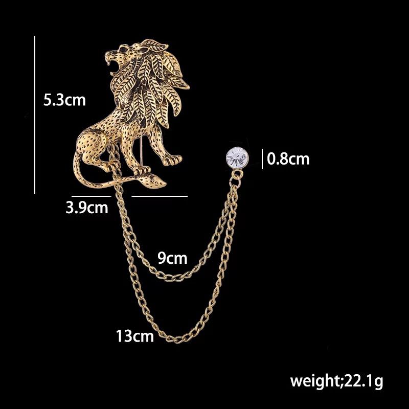 Golden Lion King Brooch With Tussle Chain