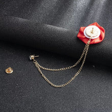 Load image into Gallery viewer, Red Flower With Chain Tussle Lapel Pin For Wedding Suit