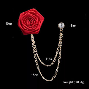 Red Flower With Chain Tussle Lapel Pin For Wedding Suit
