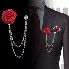 Load image into Gallery viewer, Red Flower With Chain Tussle Lapel Pin For Wedding Suit