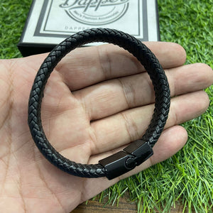 Black & Brown Braided Leather Bracelet For Men
