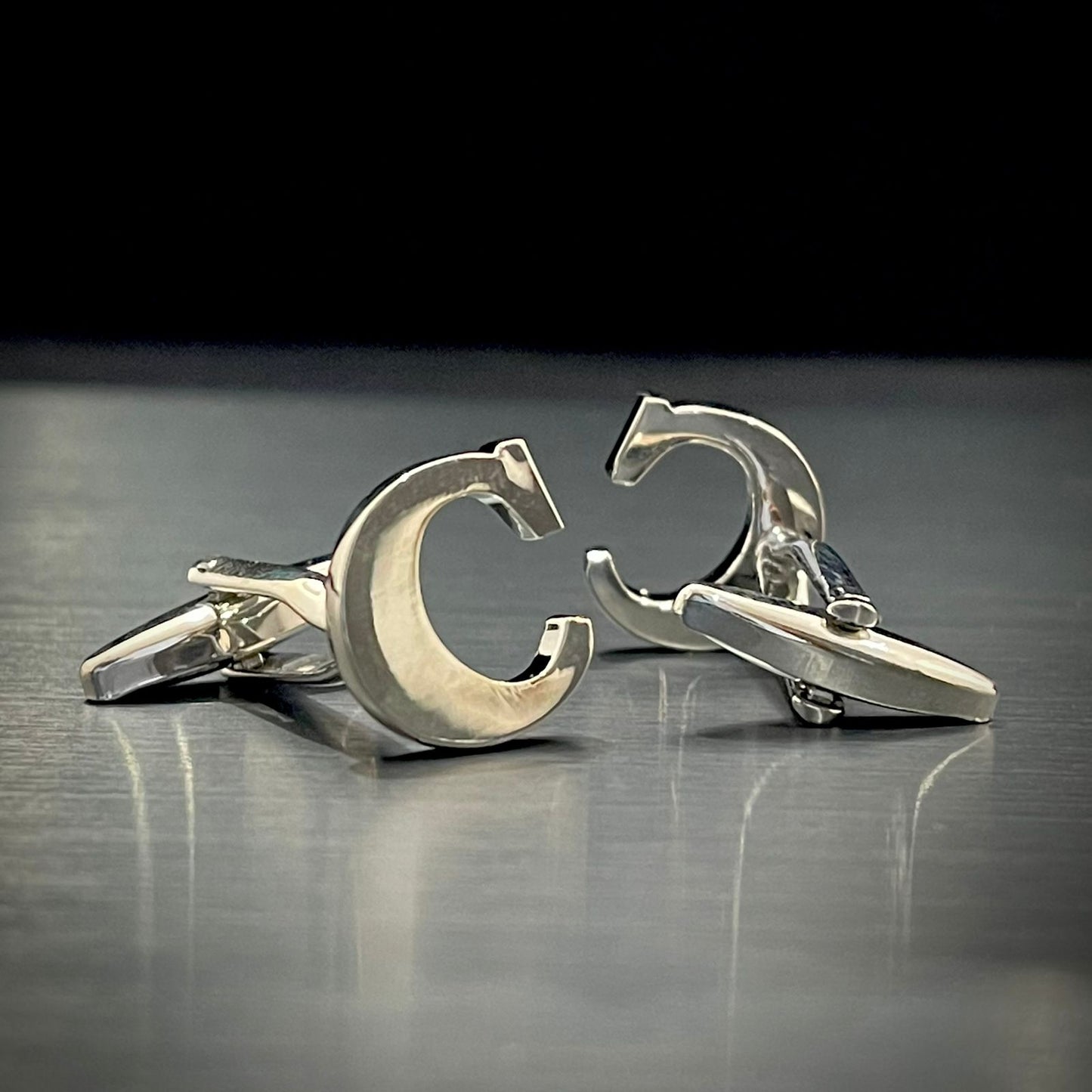 C Letter Alphabet Silver Cufflink