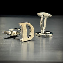 Load image into Gallery viewer, D Letter Alphabet Silver Cufflink