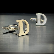 Load image into Gallery viewer, D Letter Alphabet Silver Cufflink