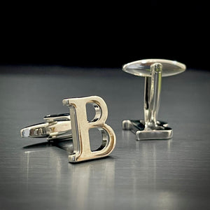 B Letter Alphabat Silver Cufflink