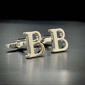 B Letter Alphabat Silver Cufflink