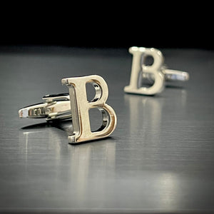 B Letter Alphabat Silver Cufflink