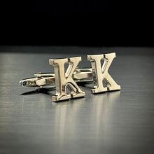Load image into Gallery viewer, K Letter Alphabet Silver Cufflink