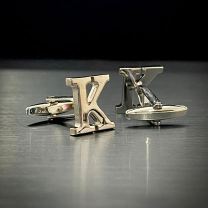 K Letter Alphabet Silver Cufflink