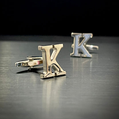 K Letter Alphabet Silver Cufflink