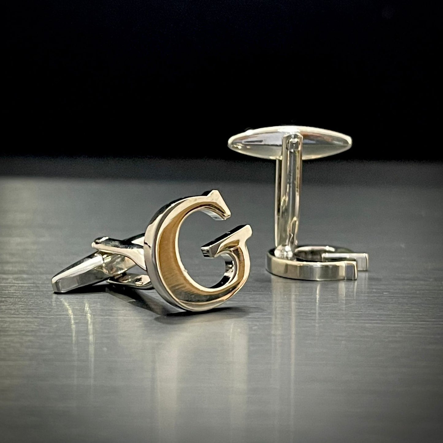 G Letter Alphabet Silver Cufflink