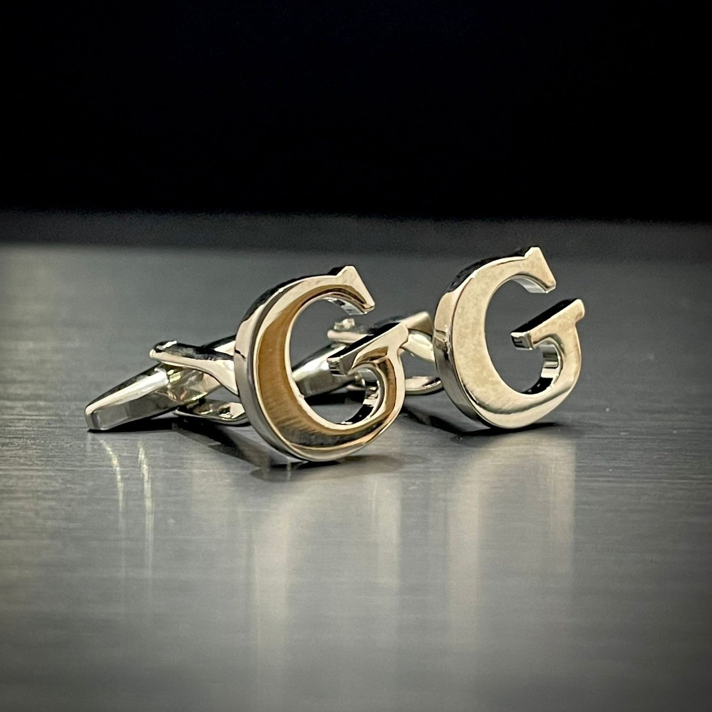G Letter Alphabet Silver Cufflink