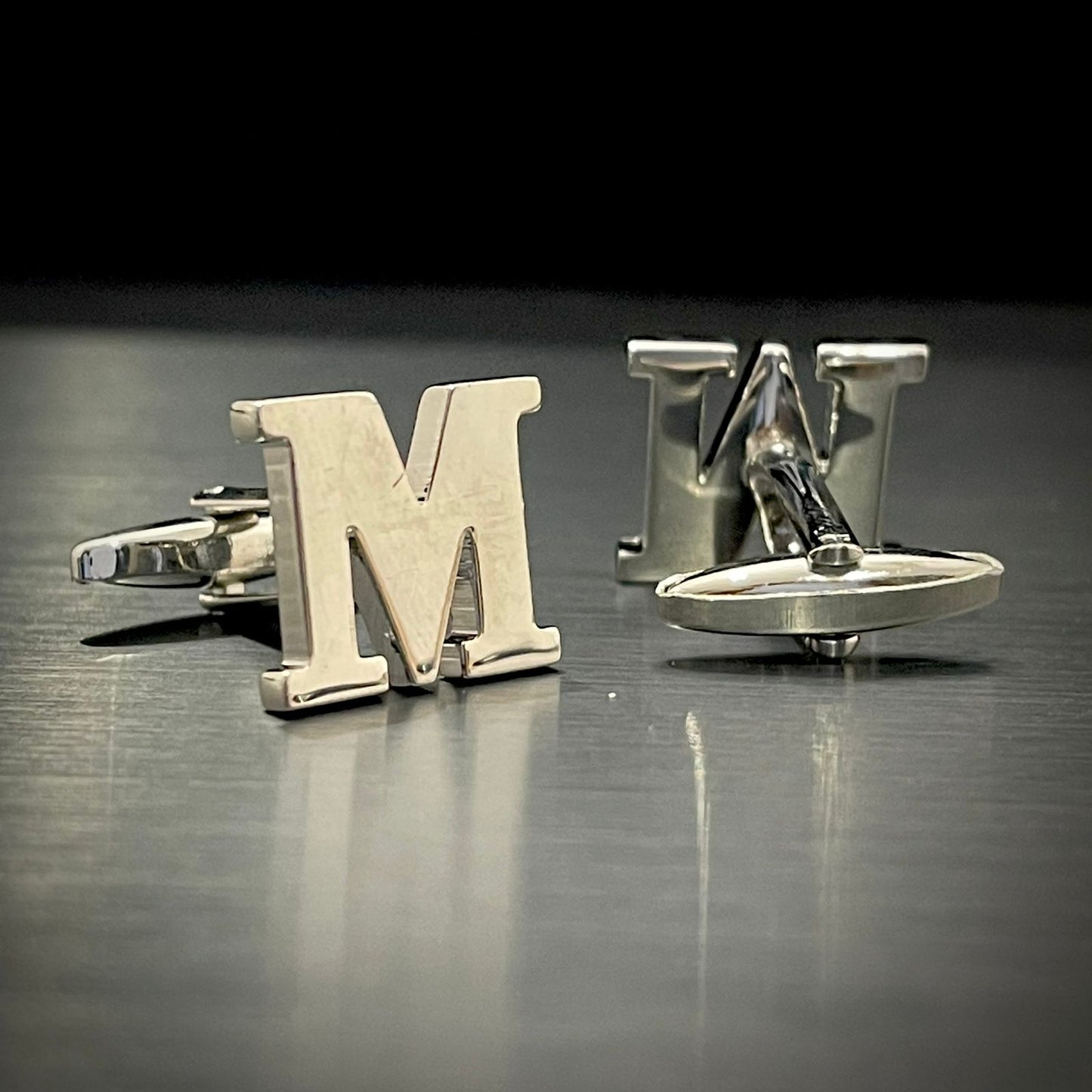 M Letter Alphabet Silver Cufflink