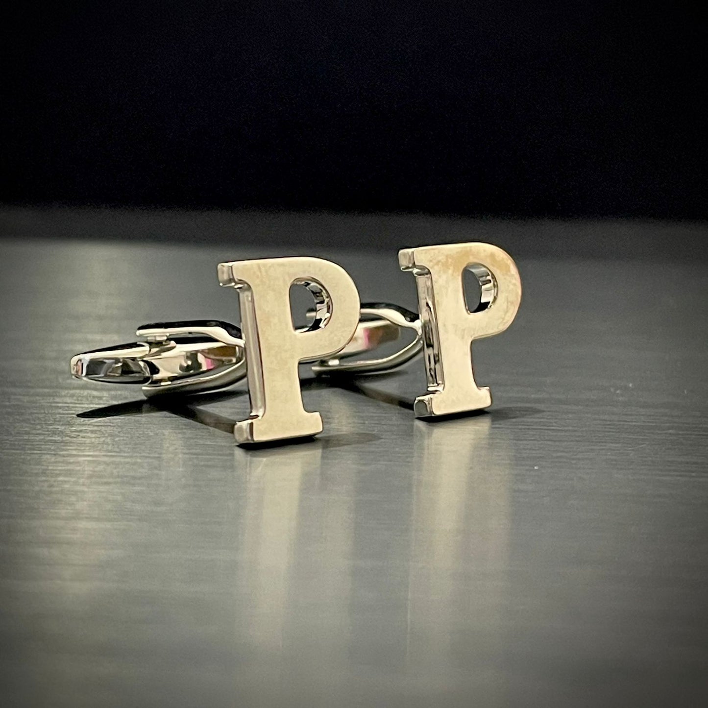 P Letter Alphabet Silver Cufflink