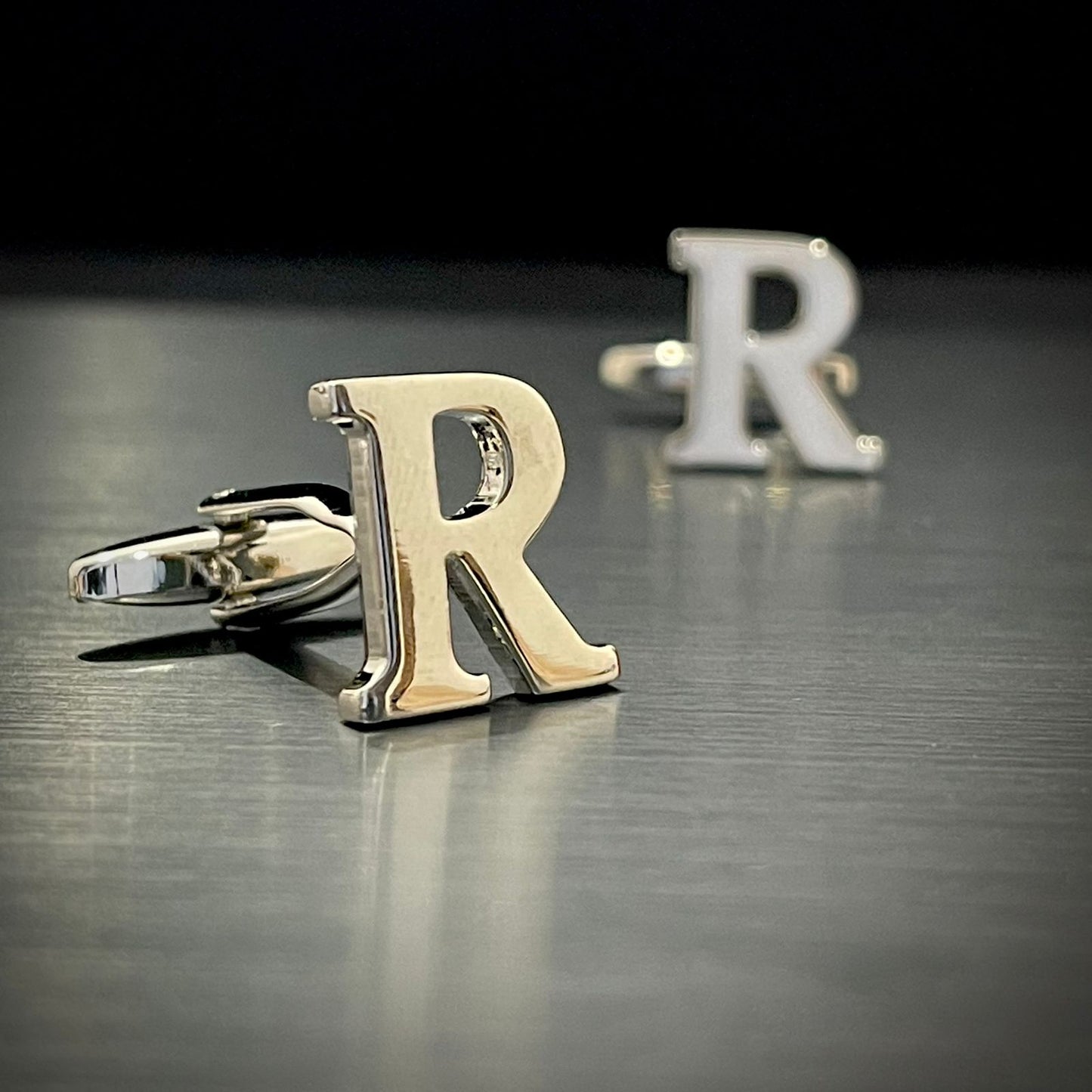R Letter Alphabet Silver Cufflink